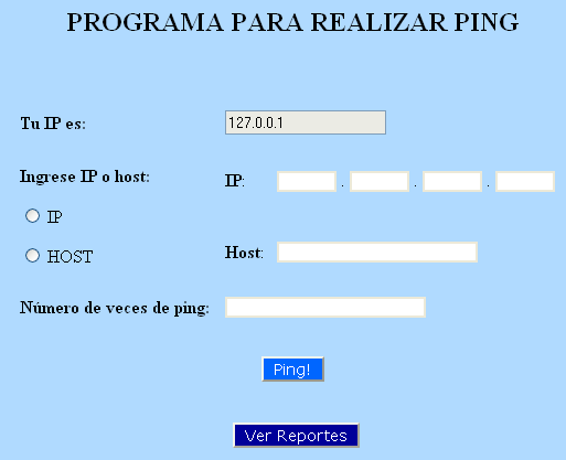 Pantalla inicial del Programa Ping